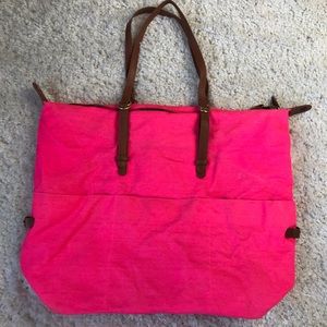 Large Pink Tote with Faux Leather Handles